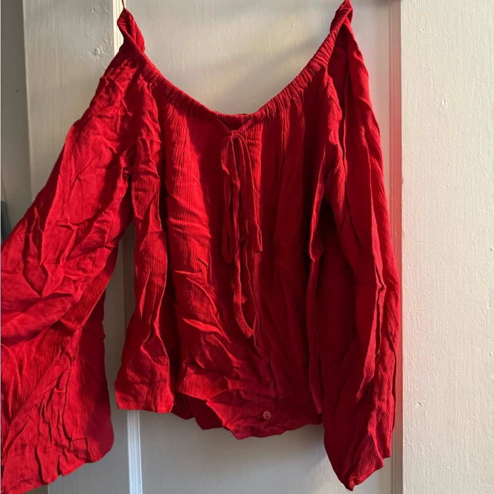 Express Red Off-Shoulder Top - Picture 1 of 4